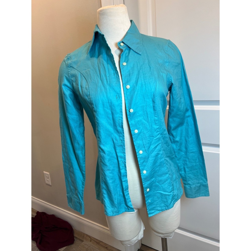 Outer Banks Womens Button Down Shirt 100% Cotton Turquoise Blue Size Small